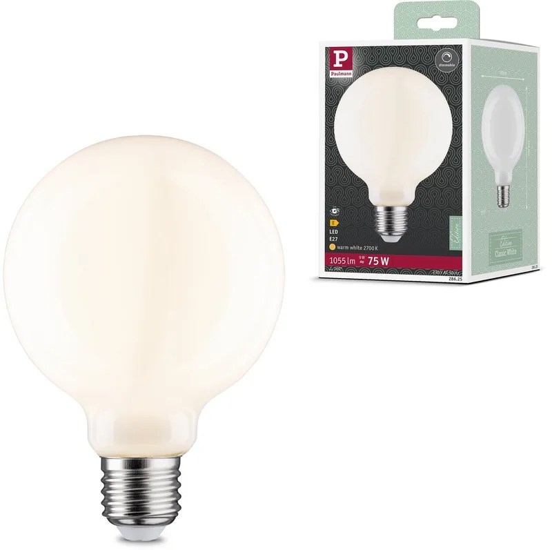 Filament 230 V LED Globe G95 E27 1055lm 9W 2700K dimbaar Opaal de Paulmann – photo produit