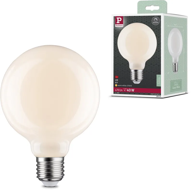 Filament 230 V LED Globe G95 E27 470lm 5,6W 2700K dimbaar Opaal de Paulmann – photo produit