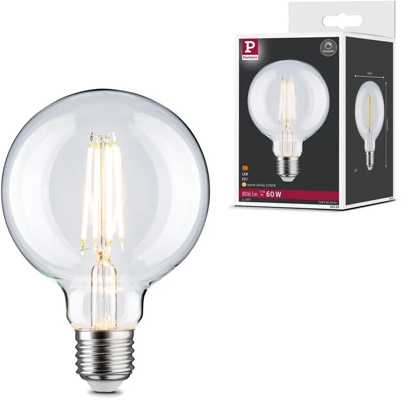 Filament 230 V LED Globe G95 E27 806lm 7,5W 2700K dimbaar Helder de Paulmann – photo produit