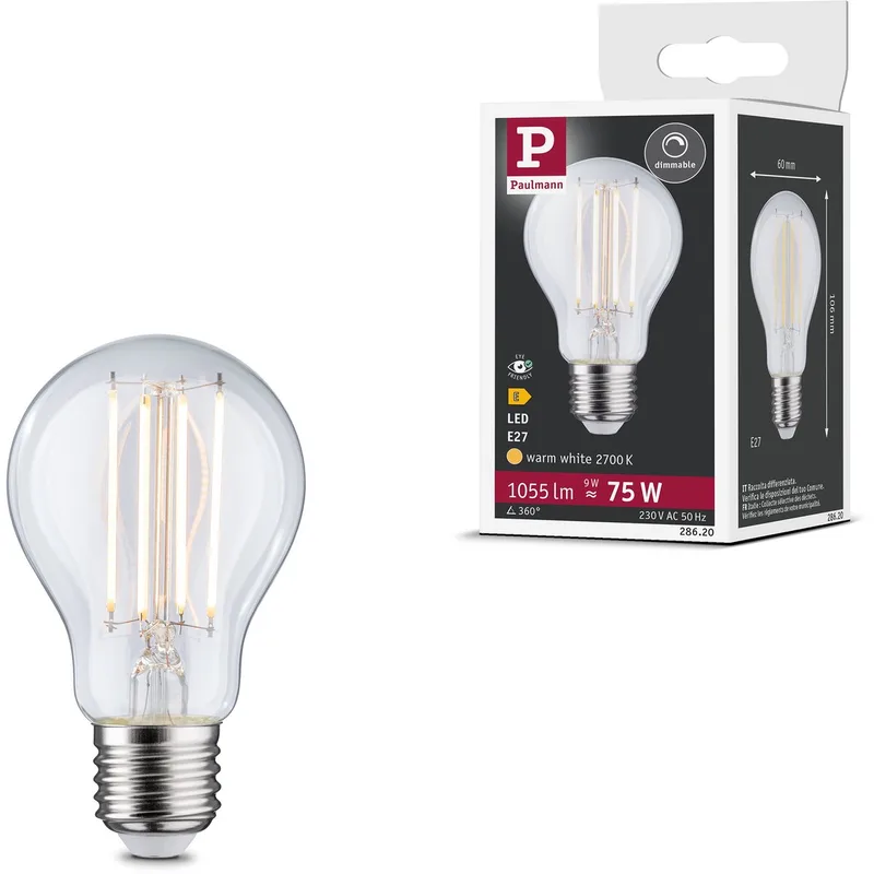 Filament 230 V LED-gloeilamp E27 1055lm 9W 2700K dimbaar Helder de Paulmann – photo produit