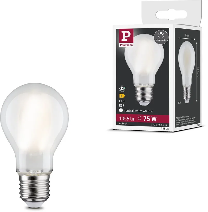 Filament 230 V LED-gloeilamp E27 1055lm 9W 4000K dimbaar Mat de Paulmann – photo produit