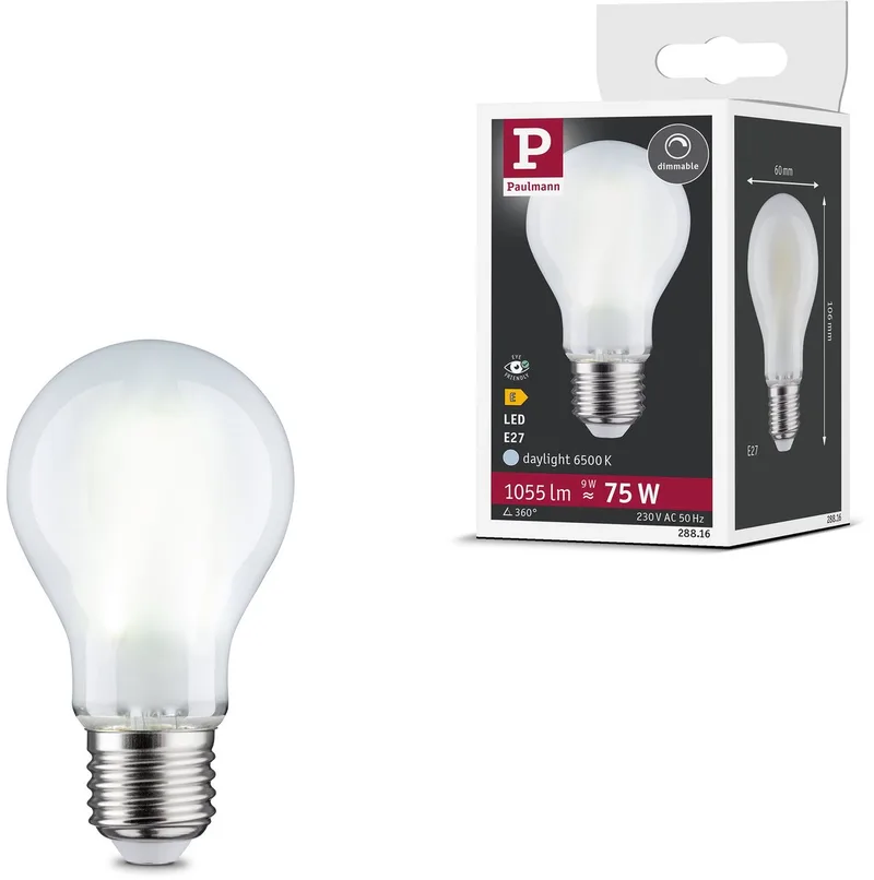 Filament 230 V LED-gloeilamp E27 1055lm 9W 6500K dimbaar Mat de Paulmann – photo produit