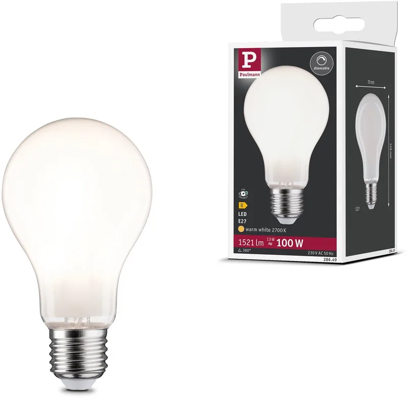 Filament 230 V LED-gloeilamp E27 1521lm 13W 2700K dimbaar Mat de Paulmann – photo produit