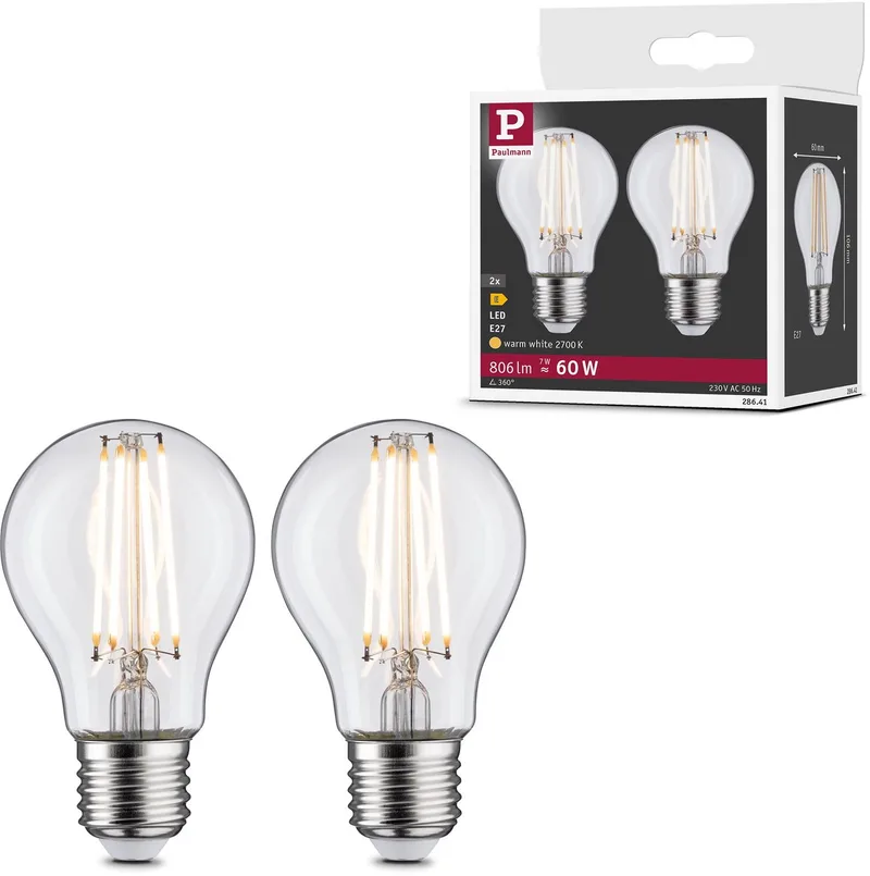 Paulmann 28641 LED EEK E (A - G) E27 7 W Warmweiß (Ø x H) 60 mm x 106 mm 2 St. von Paulmann – Produktfoto