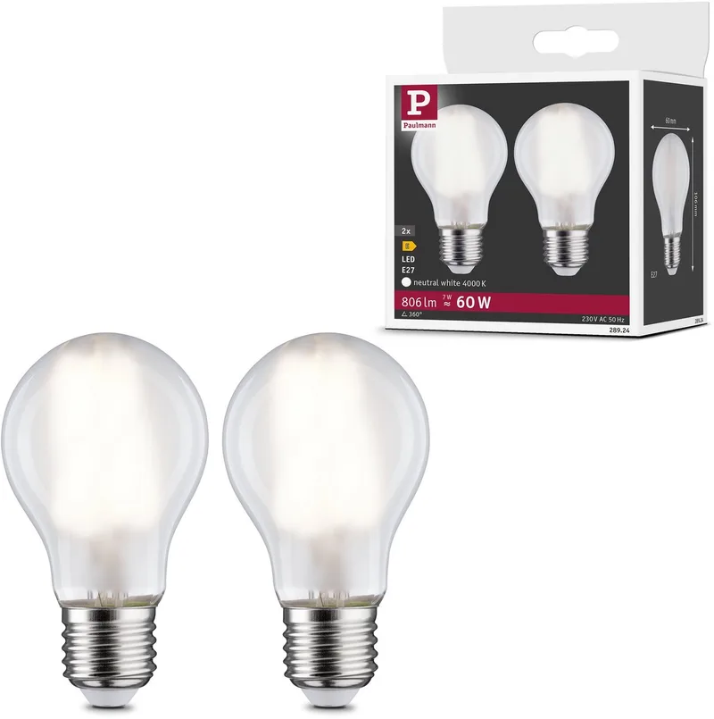 Filament 230 V LED-gloeilamp E27 2x806lm 2x7W 4000K Mat von Paulmann – Produktfoto