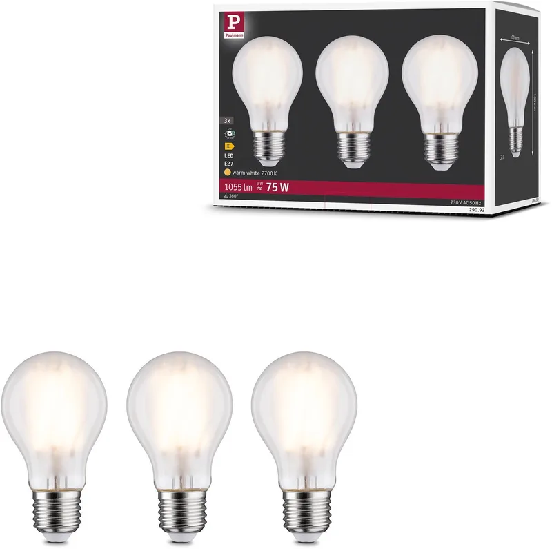 Filament 230 V LED-gloeilamp E27 3x1055lm 3x9W 2700K Mat de Paulmann – photo produit