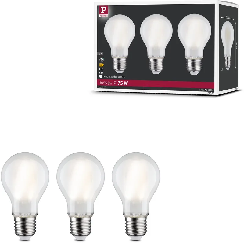 Filament 230 V LED-gloeilamp E27 3x1055lm 3x9W 4000K Mat de Paulmann – photo produit