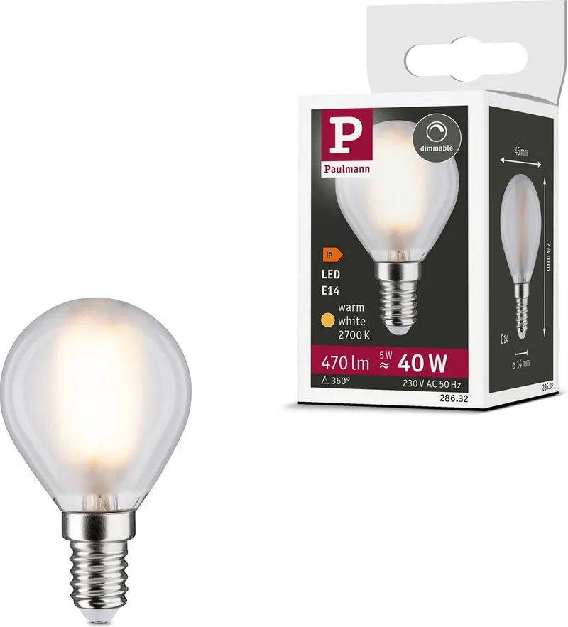 Filament 230 V LED-kogellamp E14 470lm 5W 2700K dimbaar Mat de Paulmann – photo produit
