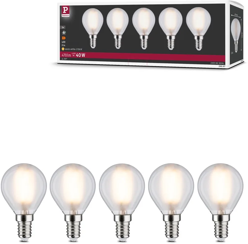 Filament 230 V LED-kogellamp E14 5x470lm 5x4,8W 2700K Mat von Paulmann – Produktfoto
