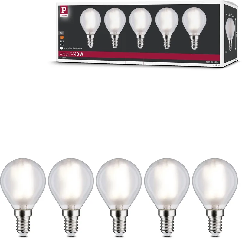Filament 230 V LED-kogellamp E14 5x470lm 5x4,8W 4000K Mat fra Paulmann – produktbillede