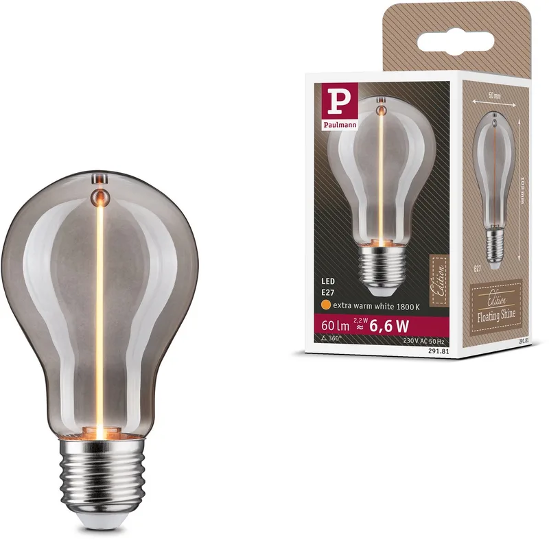 Floating Shine Standaard 230 V LED-gloeilamp E27 60lm 2,2W 1800K Rookglas van Paulmann – productfoto