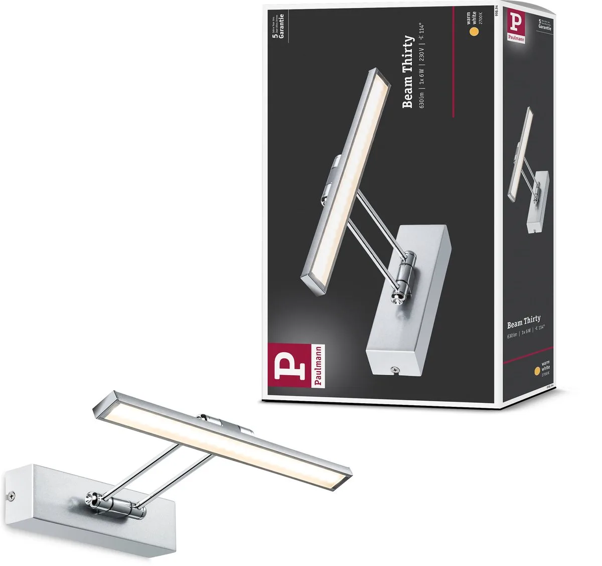 Galeria LED-schilderijlamp Beam 2700K 450lm 230V 5W Nikkel geborsteld, Chroom von Paulmann in Nikkel geborsteld, Chrom – Produktfoto