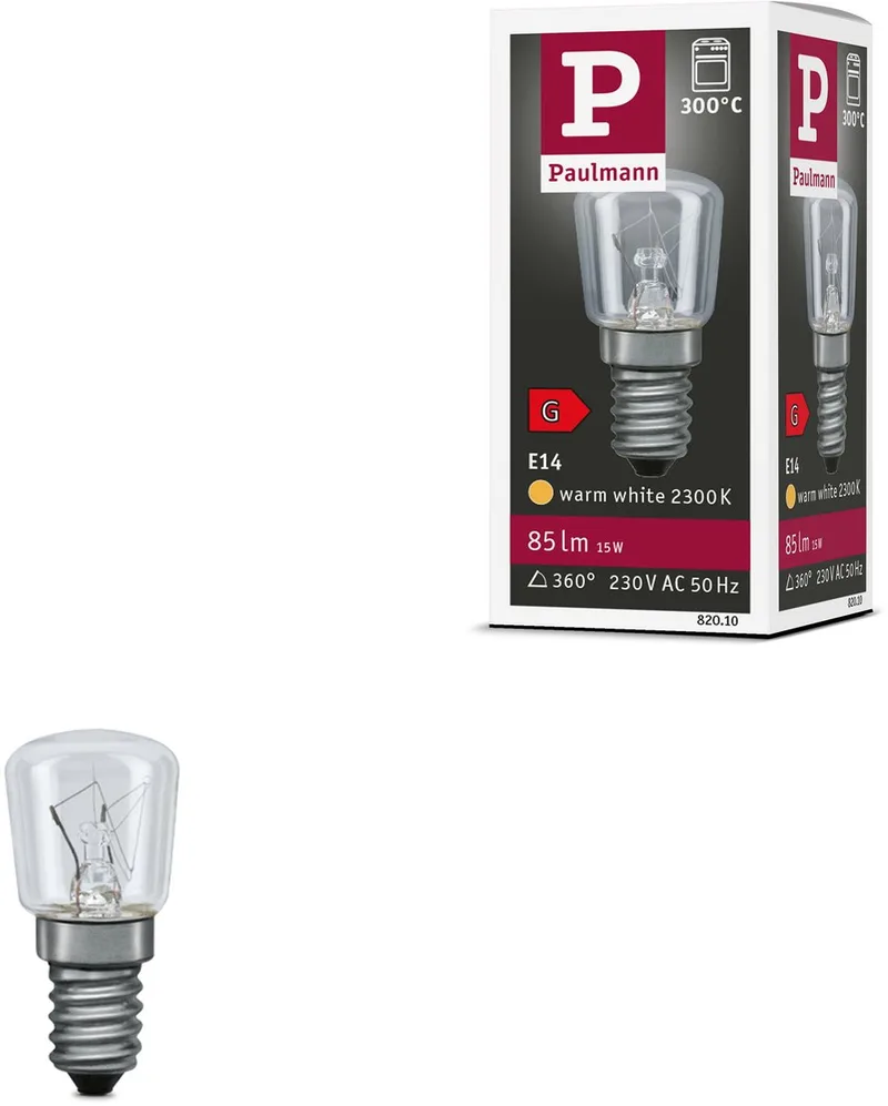 Gloeilamp Ovenlamp 300° E14 230V 85lm 15W 2300K dimbaar Helder by Paulmann – product photo
