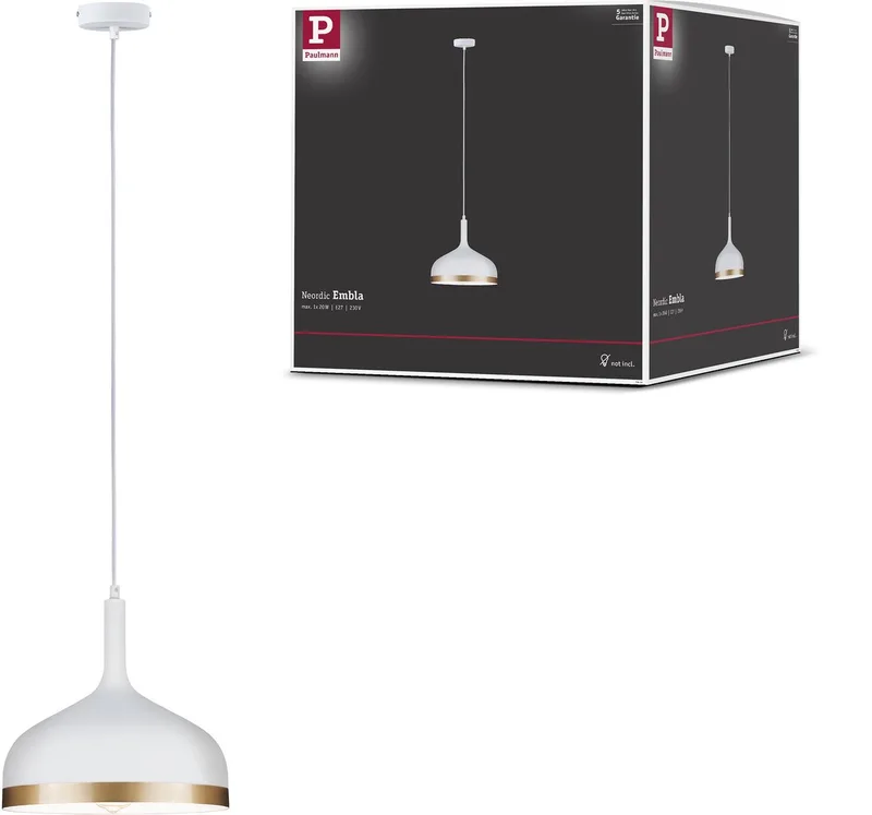 Hanglamp Embla E27 max. 20W Wit mat, Goud dimbaar Metaal de Paulmann en Wit mat, Or – photo produit