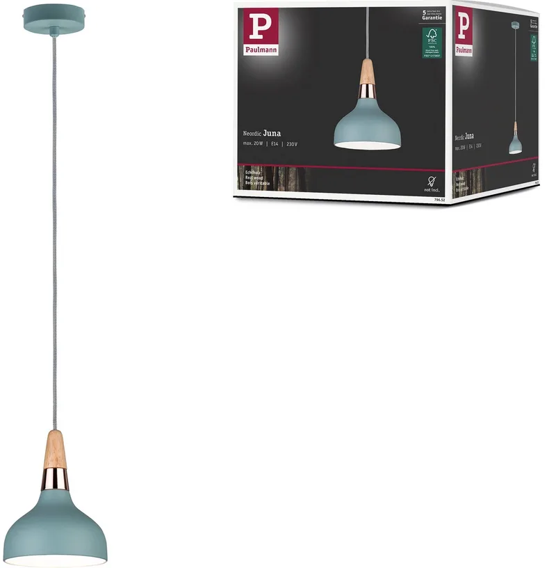 Hanglamp Juna E14 max. 20W Softgroen, Koper, Hout dimbaar Metaal, Hout de Paulmann en Softgroen, Cuivre, Hout – photo produit