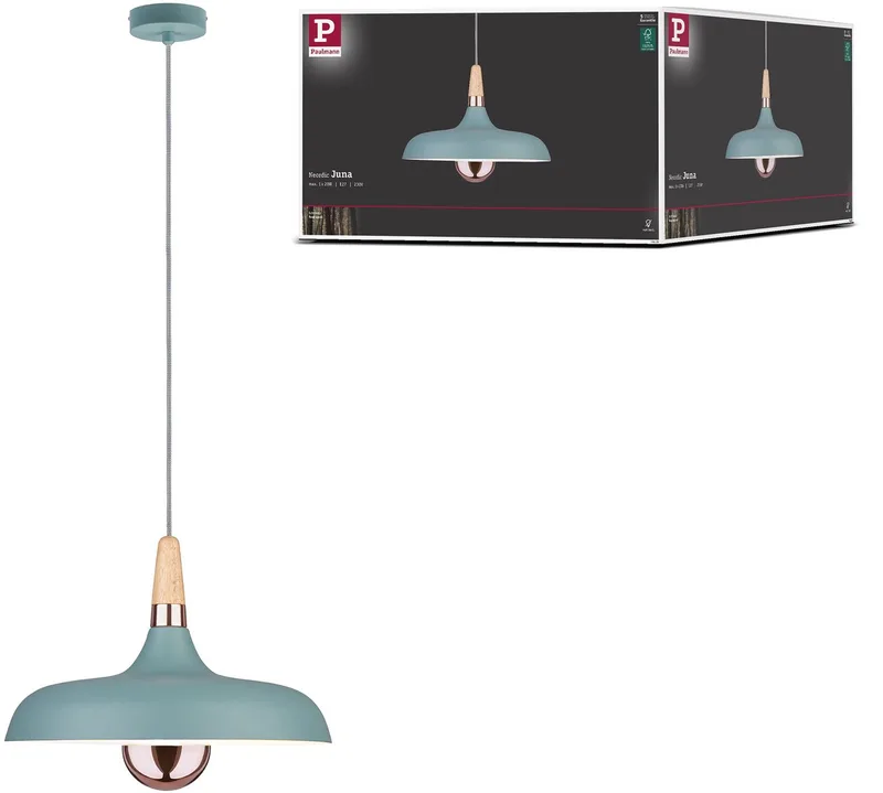 Hanglamp Juna E27 max. 20W Softgroen, Koper, Hout dimbaar Metaal, Hout de Paulmann en Softgroen, Cuivre, Hout – photo produit