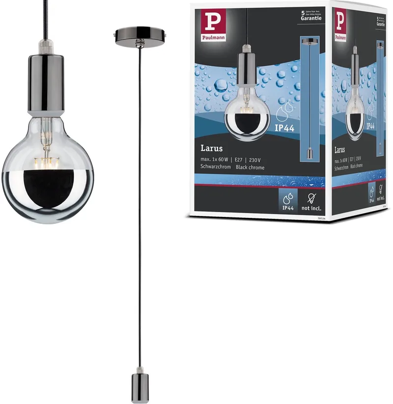 Hanglamp Larus IP44 E27 max. 60W dimbaar von Paulmann in Black chroom – Produktfoto