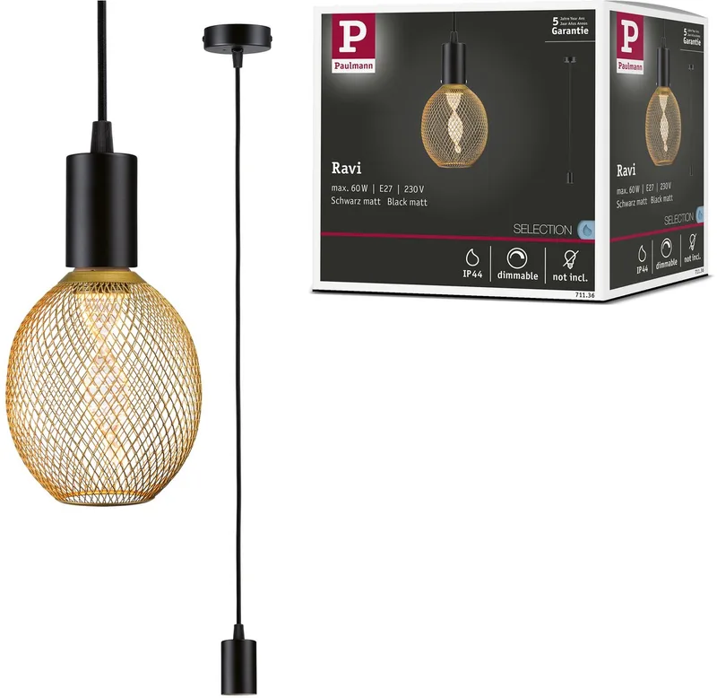 Hanglamp Ravi IP44 E27 max. 60W dimbaar van Paulmann in Zwart mat – productfoto