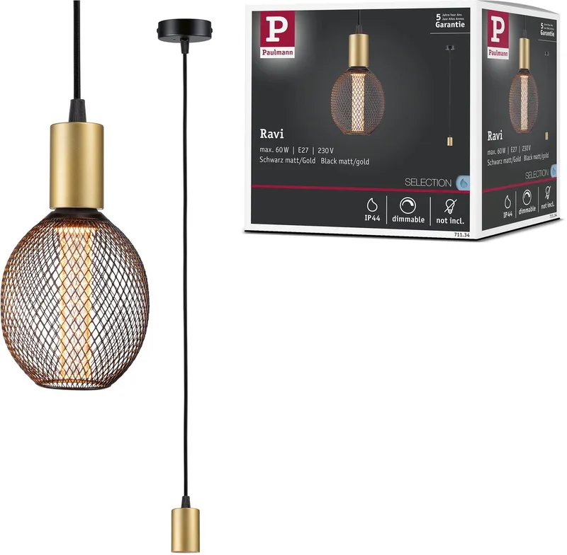 Ravi pendelsockel E27, svart/matt guld från Paulmann i Zwart mat, Guld – produktbild