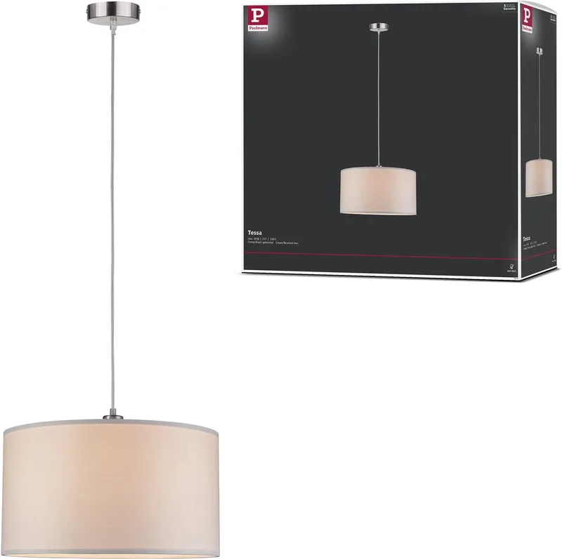 Tessa 70924 Luminaire à suspendre LED E27 60 W crème, acier inoxydable (brossé) de Paulmann en Crème, Staal geborsteld – photo produit