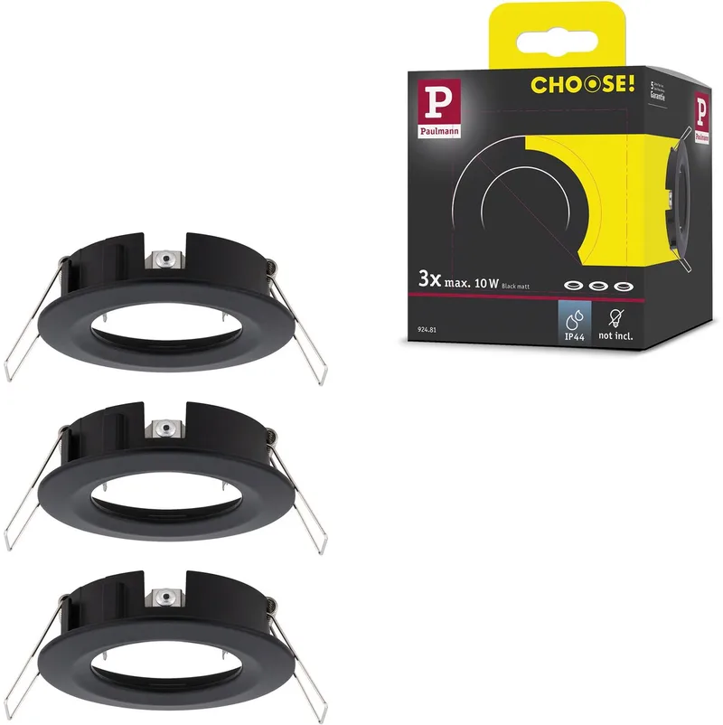 Inbouwlamp Choose Basisset star IP44 rond 78 mm max. 3x10W 230V dimbaar fra Paulmann i Zwart mat – produktbillede