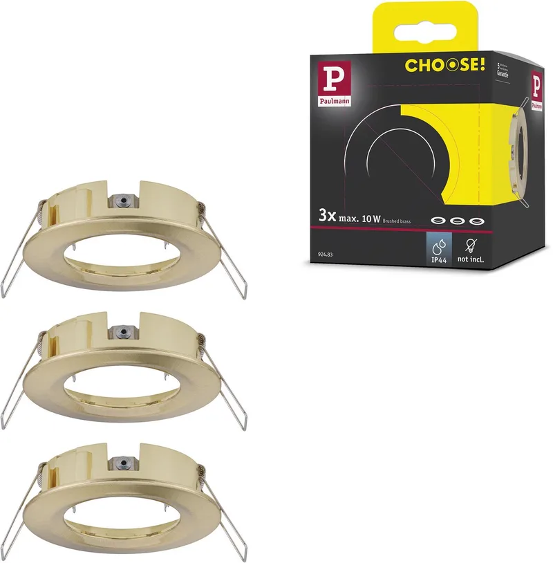 Inbouwlamp Choose Basisset star IP44 rond 78 mm max. 3x10W 230V dimbaar de Paulmann en Messing geborsteld – photo produit