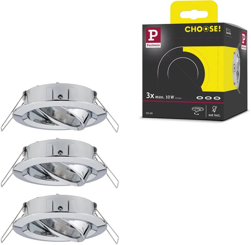 Inbouwlamp Choose Basisset zwenkbaar rond 84 mm 50° max. 3x10W 230V dimbaar fra Paulmann i Krom – produktbillede