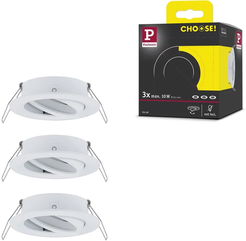 Inbouwlamp Choose Basisset zwenkbaar rond 84 mm 50° max. 3x10W 230V dimbaar by Paulmann in Wit mat – product photo