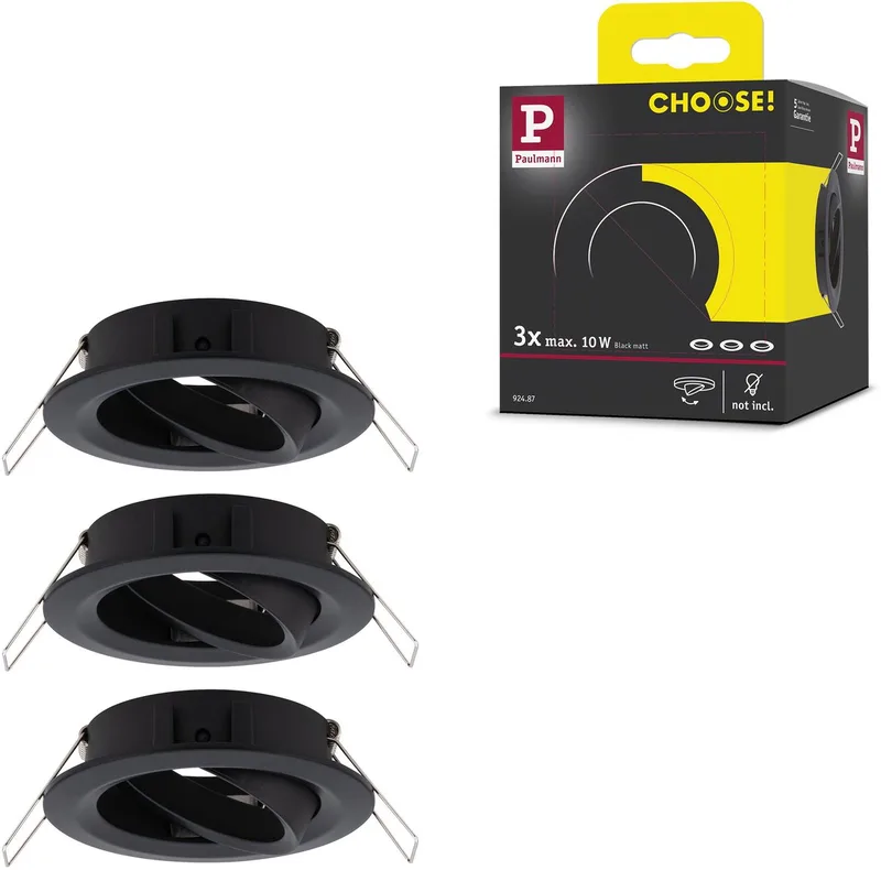 Inbouwlamp Choose Basisset zwenkbaar rond 84 mm 50° max. 3x10W 230V dimbaar de Paulmann en Zwart mat – photo produit