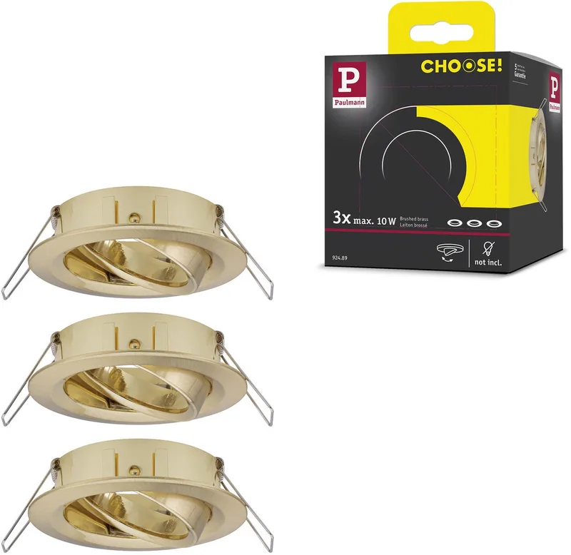 Inbouwlamp Choose Basisset zwenkbaar rond 84 mm 50° max. 3x10W 230V dimbaar de Paulmann en Messing geborsteld – photo produit