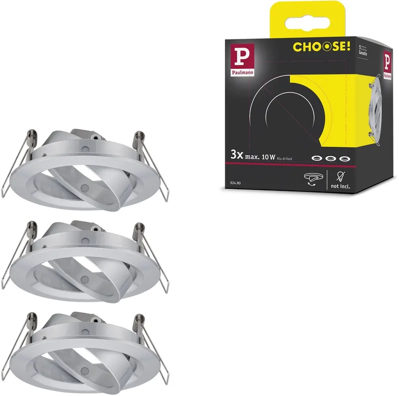 Inbouwlamp Choose Basisset zwenkbaar rond 84 mm 50° max. 3x10W 230V dimbaar fra Paulmann i Alu gedraaid – produktbillede