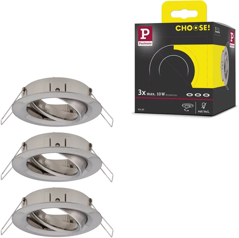 Inbouwlamp Choose Basisset zwenkbaar rond 84 mm 50° max. 3x10W 230V dimbaar fra Paulmann i Staal geborsteld – produktbillede