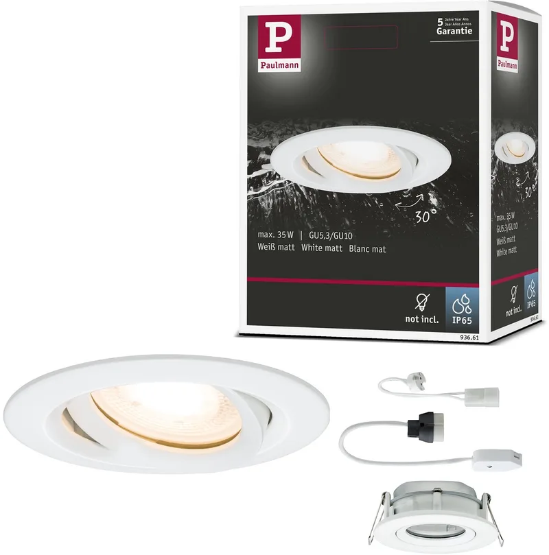 Spot encastrable Nova Plus orientable IP65 rond 93 mm 30° GU5,3 / GU10 max. 35W 230/12V dimmable de Paulmann en Wit mat – photo produit