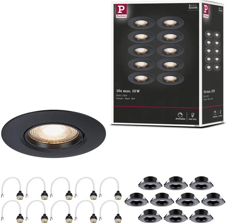 Inbouwlamp Set van 10 star rond 90 mm GU10 max. 10x10W 230V dimbaar de Paulmann en Noir – photo produit