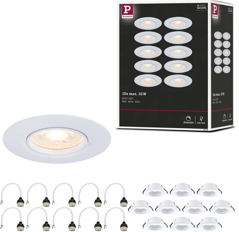 Inbouwlamp Set van 10 star rond 90 mm GU10 max. 10x10W 230V dimbaar fra Paulmann i Hvid – produktbillede