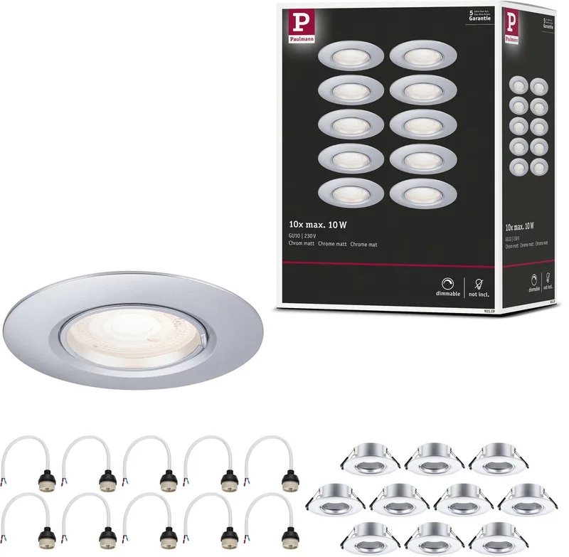 Inbouwlamp Set van 10 star rond 90 mm GU10 max. 10x10W 230V dimbaar de Paulmann en Chroom mat – photo produit