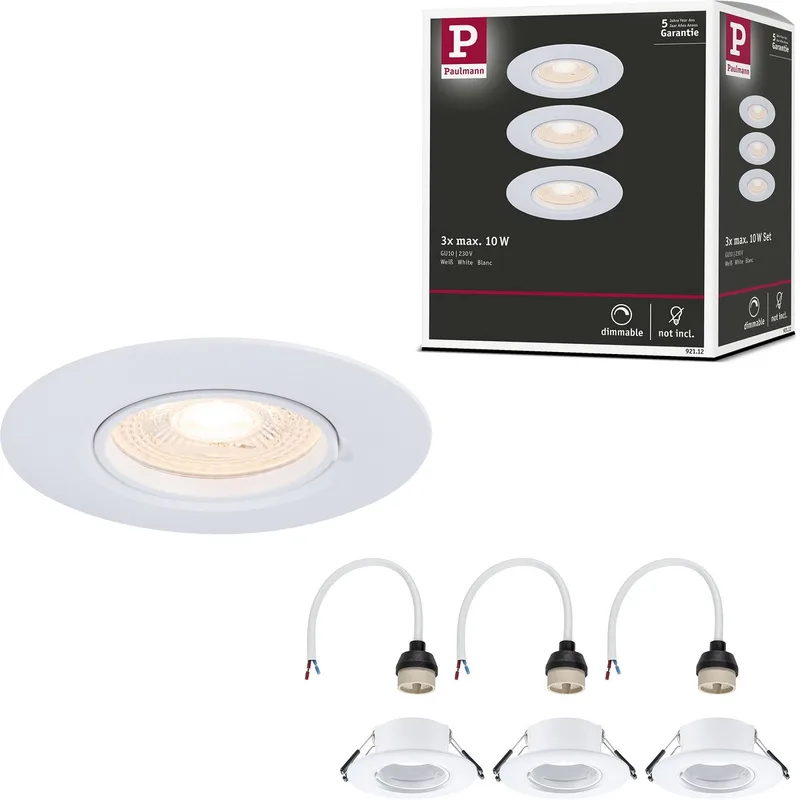 Inbouwlamp Set van 3 star rond 90 mm GU10 max. 3x10W 230V dimbaar de Paulmann en Blanc – photo produit