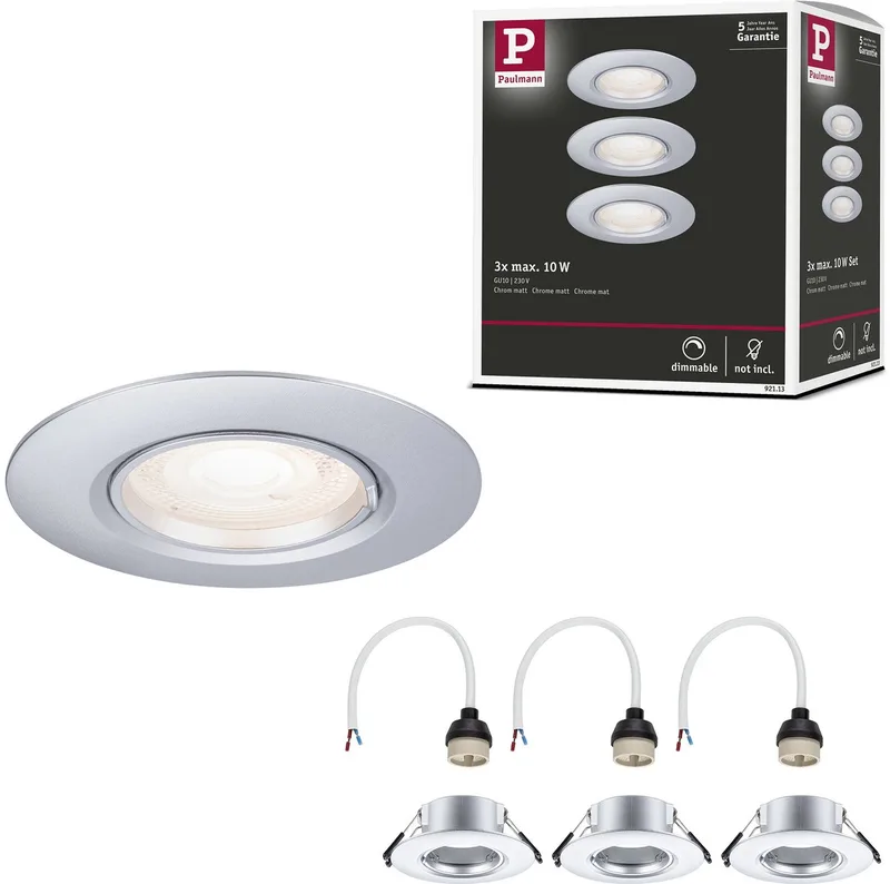Inbouwlamp Set van 3 star rond 90 mm GU10 max. 3x10W 230V dimbaar von Paulmann in Chroom mat – Produktfoto