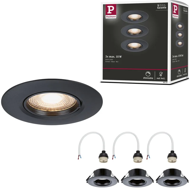 Inbouwlamp Set van 3 star rond 90 mm GU10 max. 3x10W 230V dimbaar van Paulmann in Zwart – productfoto