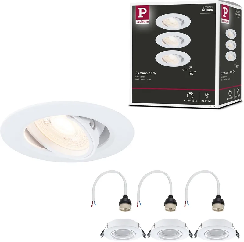 Inbouwlamp Set van 3 zwenkbaar rond 90 mm 30° GU10 max. 3x10W 230V dimbaar de Paulmann en Blanc – photo produit