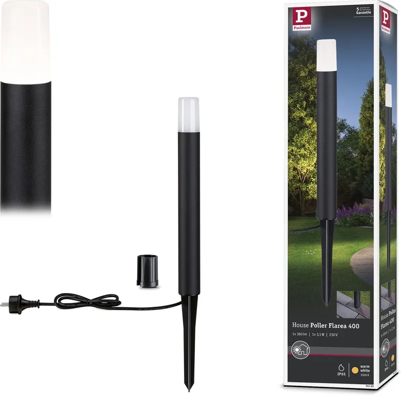 LED-bolderlamp Flarea IP65 400mm 3000K 3,1W 280lm 230V Aluminium fra Paulmann i Sort – produktbillede