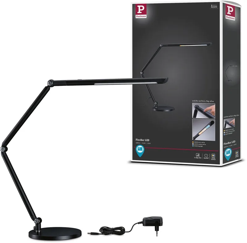 LED-bureaulamp 3-Step-Dim FlexBar White Switch 700lm 9,5W de Paulmann en Noir – photo produit