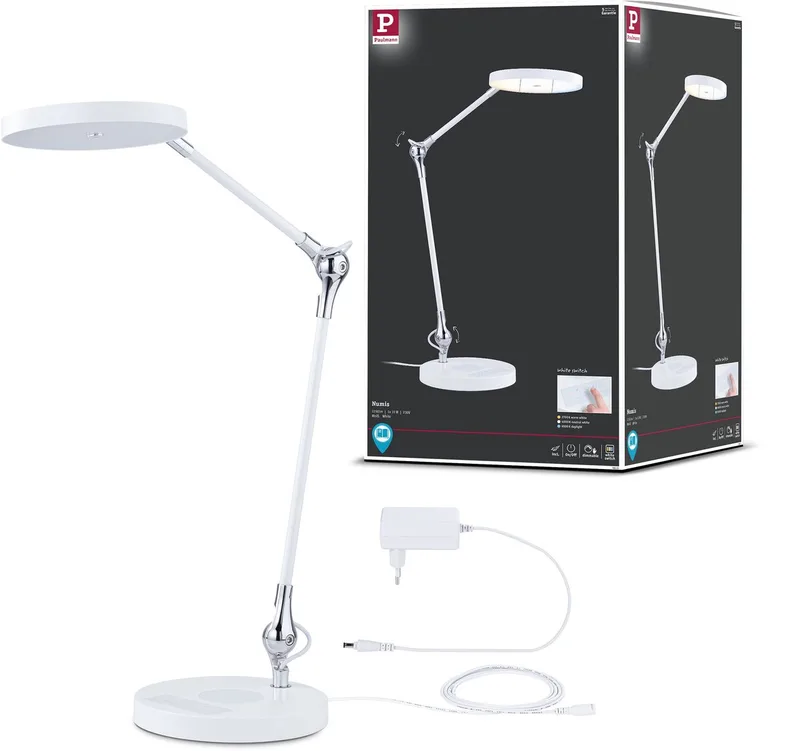 Lampe de bureau LED Numis White Switch 1000lm 11W de Paulmann en Blanc – photo produit