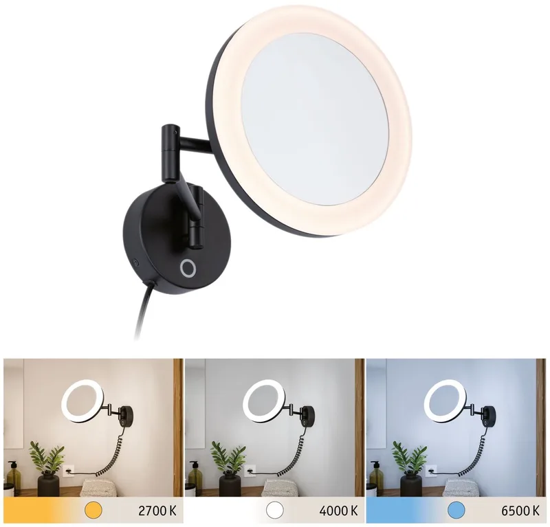 LED-cosmeticaspiegel Masua IP44 White Switch 55lm 230V 4W fra Paulmann i Zwart mat – produktbillede