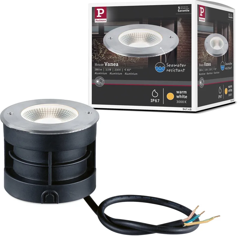 LED-grondinbouwlamp Vanea zeewater bestendig IP67 rond 100 mm 3000K 3,5W 160lm 230V 93° Aluminium by Paulmann in Alu – product photo