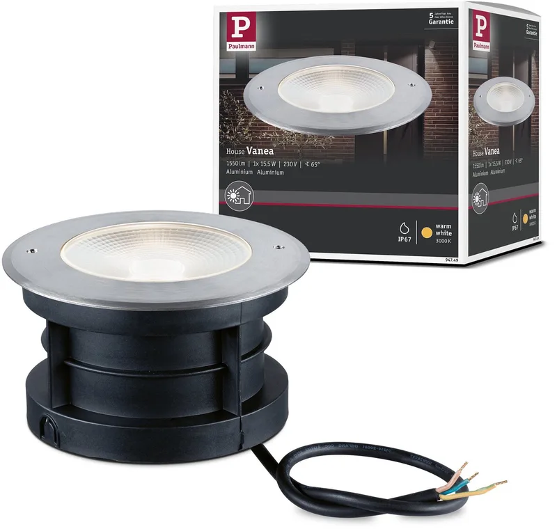 LED-grondinbouwlamp Vanea zeewater bestendig IP67 rond 160 mm 3000K 15,5W 800lm 230V 65° Aluminium van Paulmann in Alu – productfoto