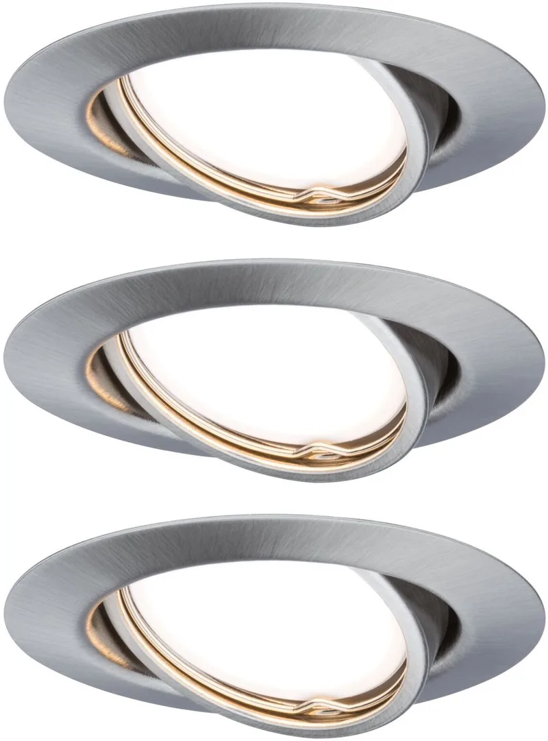 LED-inbouwlamp 3-Step-Dim Base Coin Basisset zwenkbaar rond 90 mm 20° Coin 3x5W 3x370lm 230V dimbaar 3000K de Paulmann en Staal geborsteld – photo produit