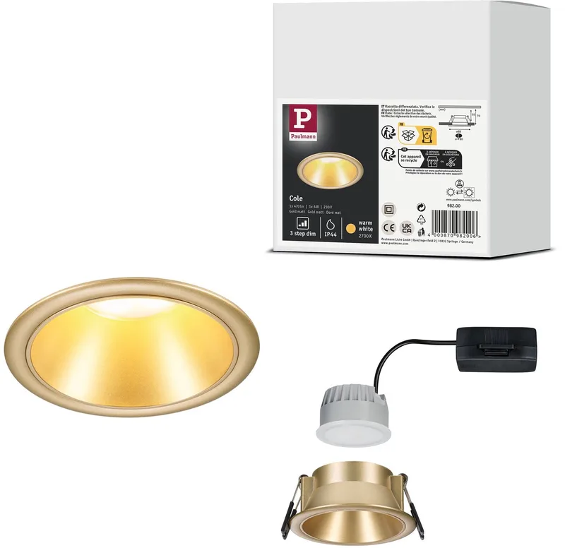 LED-inbouwlamp 3-Step-Dim Cole Coin Set van 1 IP44 rond 88 mm Coin 6W 470lm 230V dimbaar 2700K by Paulmann in Goud mat – product photo