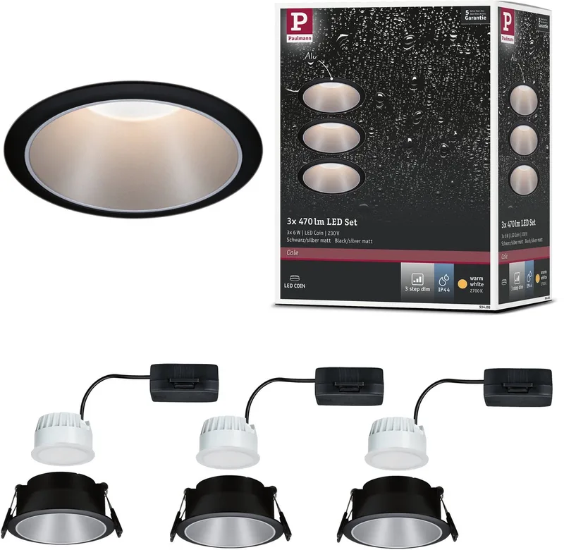 Cole LED-spot sølv-sort 3-pak fra Paulmann i Sort, Zilver mat – produktbillede