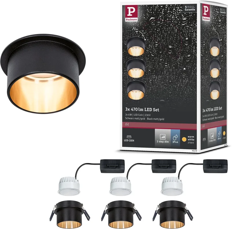 Paulmann 93379 Gil Luminaire à LED encastrable LED LED intégrée 18 W noir (mat), or de Paulmann en Zwart mat, Or – photo produit